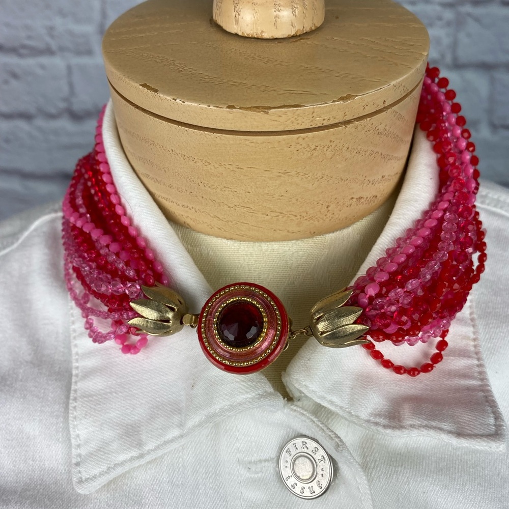 Bubble Gum Pink Vintage multiple strands necklace‎